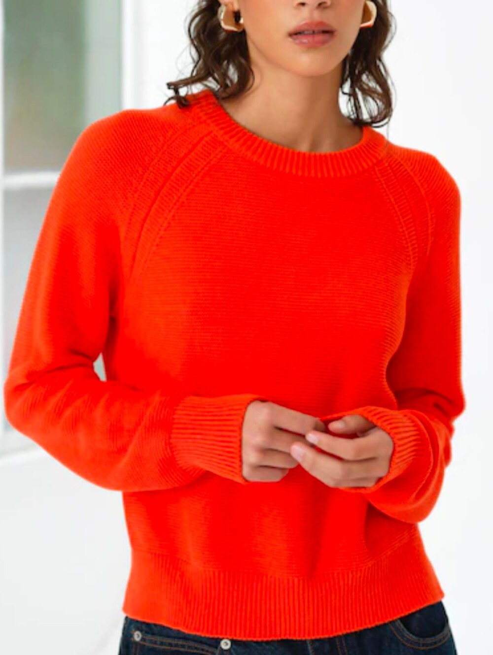 Talbots Cotton Blend Red Crewneck Sweater with Elbow Patches LP